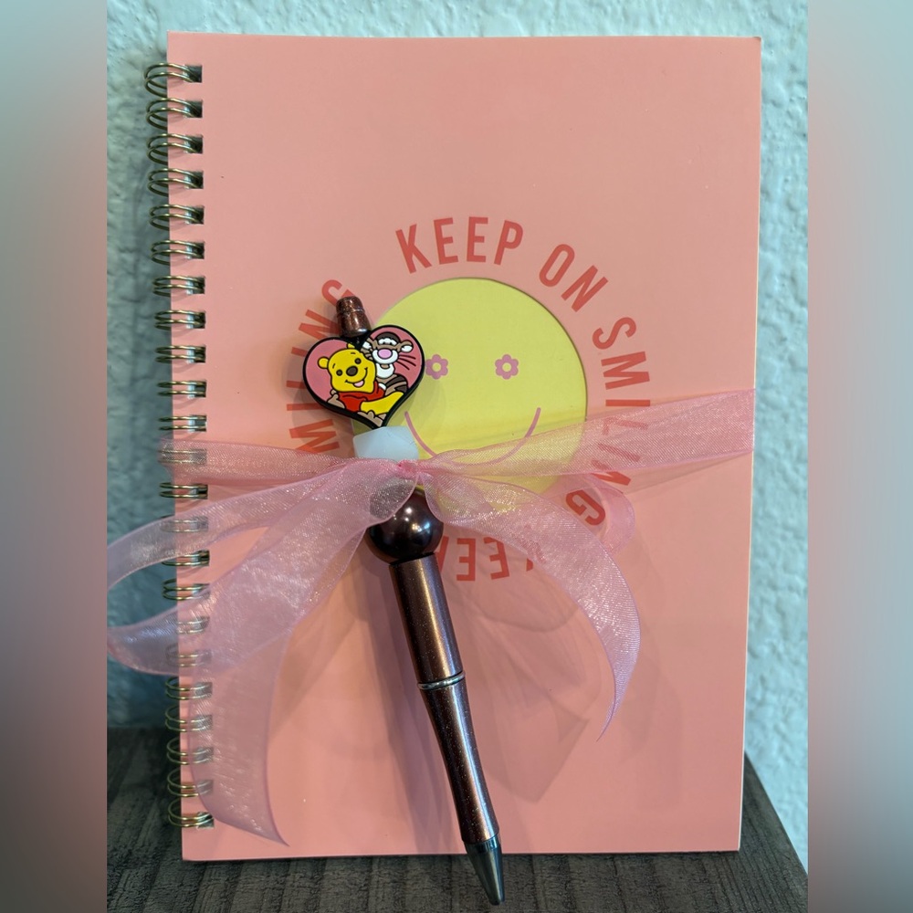 Handmade Beaded Winnie the Pooh and Tigger Beaded Pen and Notebook